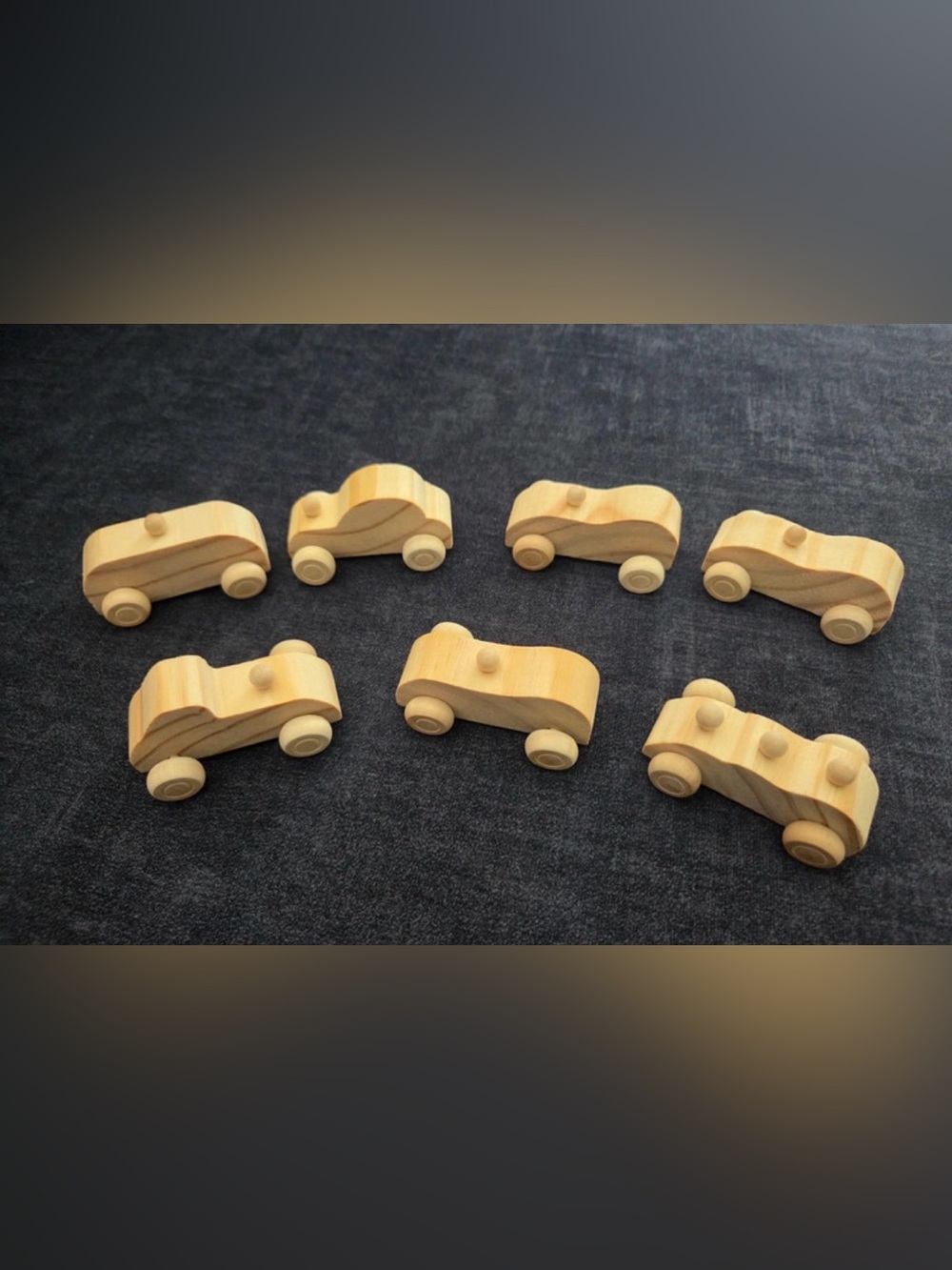 Lot of 7 Wooden Toy Cars - Natural Handmade Race Cars